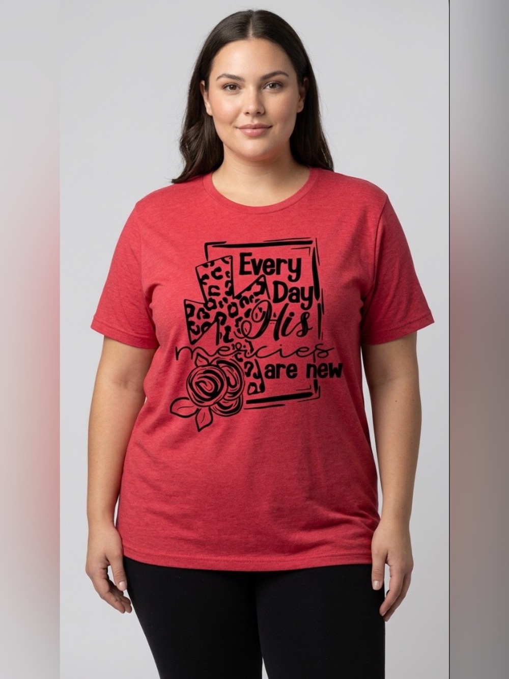 NWOT LAT Apparel Red Graphic Plus Women's Graphic Motivational Leopard Cross Tee
